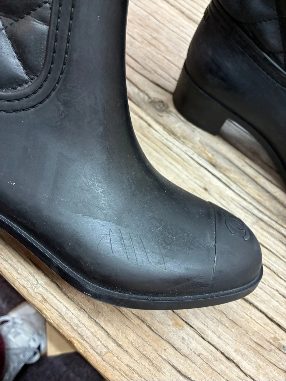 Authentic Chanel  Women’s Black Quilted Rain Boots Interlocking CC Size 38